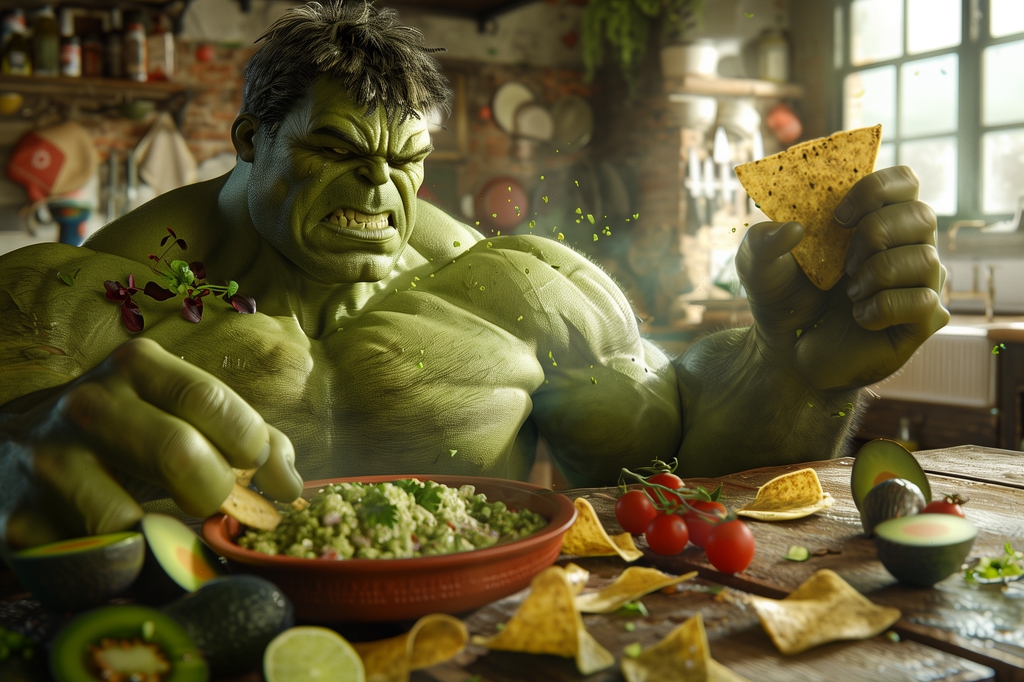 Served Hulk's Gamma Guacamole with chips