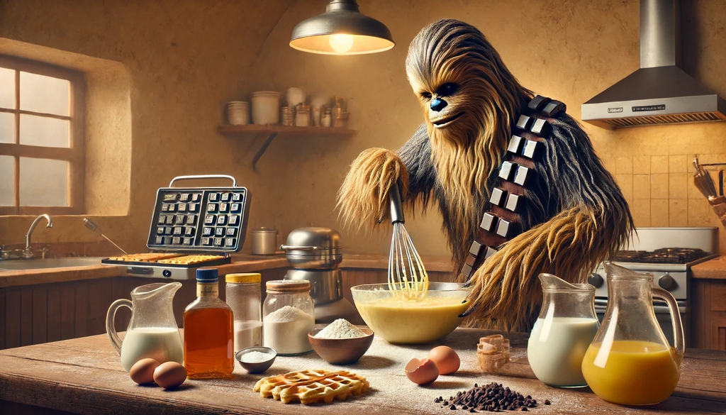 Wookiee Waffles cooking in waffle iron